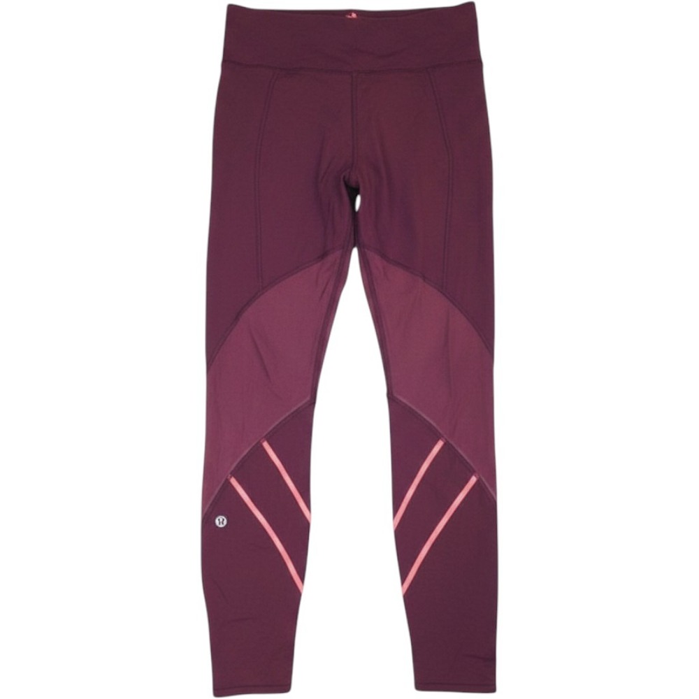 Lululemon Tight Stuff Tight Burgundy Mesh Panel Running Leggings Pink Zip Size 6 - Picture 2 of 11